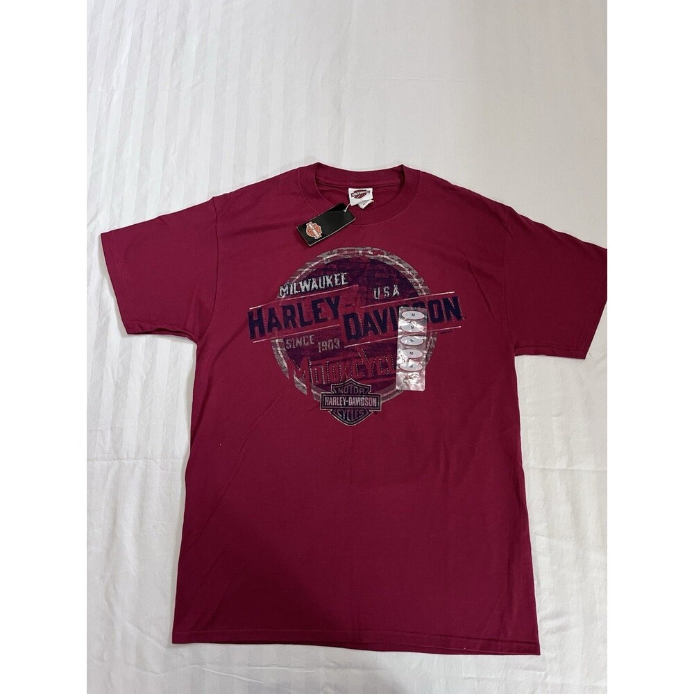 NWT Harley-Davidson Milwaukee USA Motorcycle T-Shirt Burgundy Men's M Medium